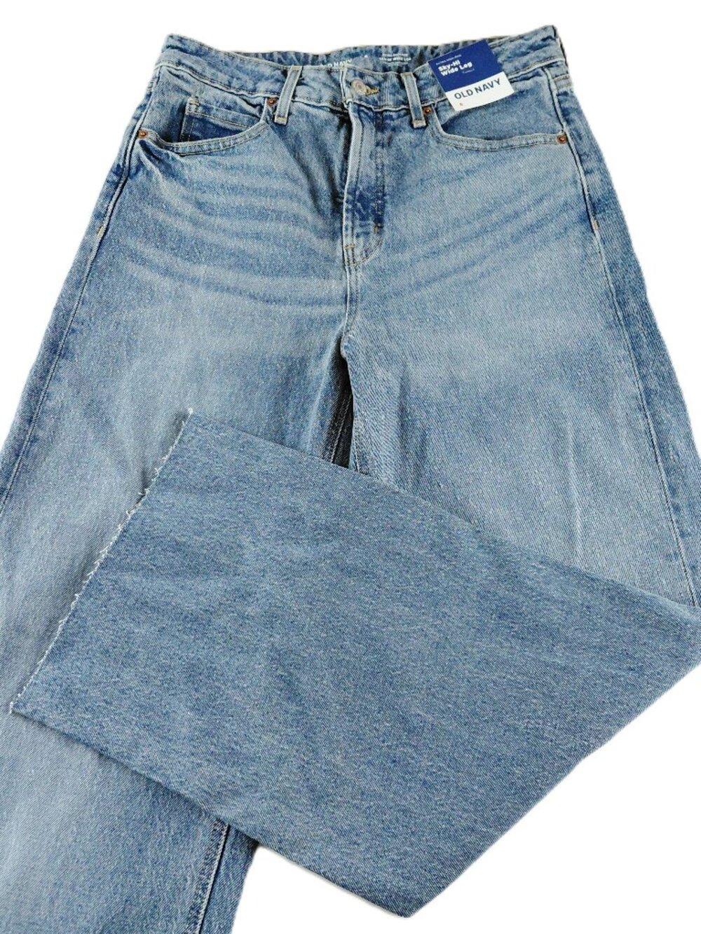Old Navy Sky-Hi Wide Leg Jeans Women's Size 6 Medium Durango Wash Raw Hems